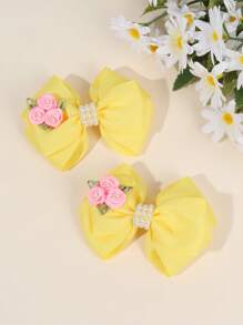 2 lazos para el pelo amarillos para mujeres y niñas, lazo de cinta de grogrén de color liso, pinzas de cocodrilo con flores y perlas, bonitas pinzas para el pelo con lazo para decoración, regalos de cumpleaños y vacaciones, pasadores de moño para niñas, accesorios para el cabello para mujeres