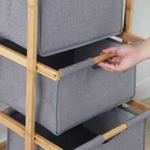 Bamboo Storage Rack, Organizer Rack With 3 Fabric Drawers For Bedroom Living Room Bathroom Outdoor Decor - Grey - View 4