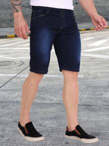 Bermuda Jeans Shorts Color Dark Black Medium Light Men's High Quality With Elastane Sport Factory Store - 深色水洗藍 - 查看 2