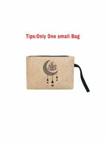 Hollow Pattern Moon Star Bead Curtain Pendant Pattern Linen Handbag Storage Bag, With A Linen Zipper Makeup Bag, Teacher's Day Gift Bag, Teacher's Gift, Moon Star Pattern Gift Bag, Portable Shopping Bag, Lightweight Foldable Storage Bag, Simple Shopping Bag, Nurse, Doctor, Teacher Gratitude Large Capacity Storage Bag, Teacher, Mother's Gift, Personal Travel Makeup, Shopping Bag, Large Capacity Storage, Always The Best Valentine's Day Gift