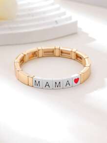 1 szt. Bransoletka z literami w stylu europejskim i amerykańskim, modny i artystyczny rozciągliwy mankiet - Stylowa błyszcząca bransoletka - Zobacz 6