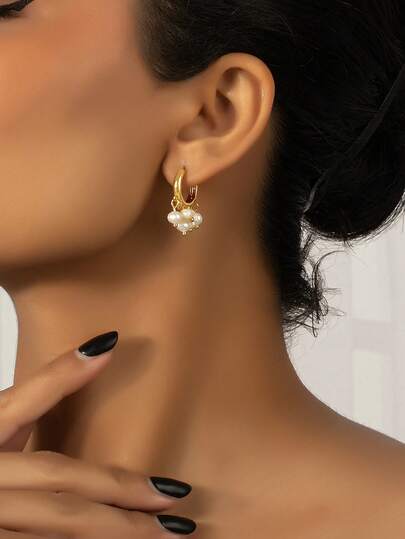 1 Pair 2025 New Fashion European & American Style Elegant Faux Pearl Tassel Earrings, Luxury Chic Earrings For Women