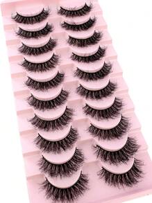 HBZGTLAD 10pcs/Pack Natural Full Wispy Cat Eye Lash Extensions, 5D Fluffy Long Thick False Eyelashes, Soft Criss-Cross Fiber Lashes, Natural Lash Enhancer For Makeup