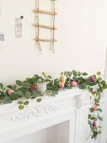 1 peça 66,9 polegadas guirlanda de ovo de Páscoa artificial simulando plantas verdes, com ovos de Páscoa, decoração de videira de folhas de eucalipto de primavera, adequada para decoração de casa interna e externa, centro de mesa de jantar, porta da frente, lareira, jardim, festival, decoração de festa, sem necessidade de fonte de alimentação