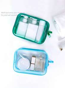 1 pieza Bolsa de maquillaje de viaje transparente e impermeable - Hipoalergénica, con cremallera, estuche cosmético portátil, organizador de aseo y tocador perfecto para uso diario y viajes, bolsa de aseo, bolsa de viaje, bolsa de maquillaje, artículos escolares, artículos esenciales para damas, para la universidad, el baño, las vacaciones y los días festivos