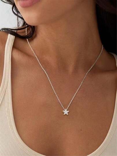 1pc Fashionable Minimalist Stainless Steel Star Pendant Necklace, Personalized Necklace Gift For Girlfriend, Wife
