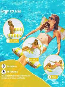 1 pieza Hamaca inflable a rayas, relajación, cama flotante con respaldo de malla, plegable, artículos esenciales de playa, juegos de natación, accesorios de playa, flotador de piscina
