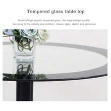 Glass Dining Table, Kitchen Round Black Tempered 90 Cm Dining Table, Living Room Furniture (Round Glass Table) - Black - View 5