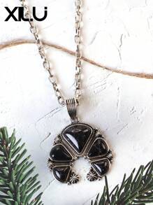 1 set de collar con colgante y aretes de estilo retro y país del oeste antiguo con diseño exagerado de color turquesa al estilo del Día de San Valentín para mujeres