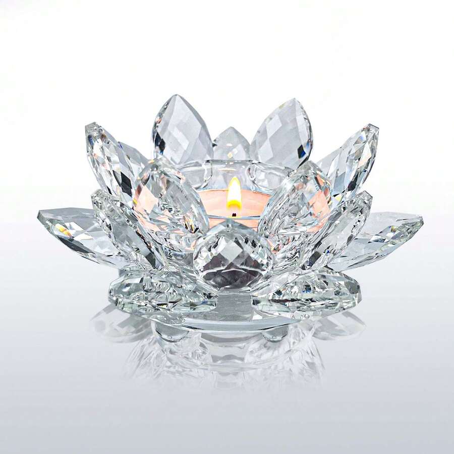 1Pc Crystal Lotus Flower Tealight Candle Holders/Glass Tea Light Candlestick Decor Decoration For Christmas Home Wedding Party - Multicolor - View 1