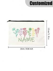 [Custom Made] Polyester Flower Design Cosmetic Bag For Women - Waterproof, Large Capacity,Personalized Name,Unscented, Portable Zip Makeup Pouch, Travel Essential, Gift For Flower Lovers - Exclusive Gift - Beige - View 5