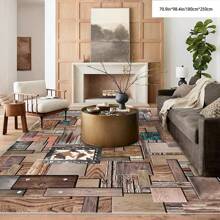 1pc Crystal Velvet Embossed Plaid Area Rug/Doormat - 5mm Thick, Waterproof, Non-Slip, Easy Clean, Machine Washable, Soft & Comfortable, Suitable For Entryway, Kitchen, Living Room, Bedroom, Hallway, Bathroom, Laundry Room - Carpet Decor