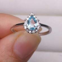 1 st. 925 sterling zilveren ring met natuurlijke hemelsblauwe topaas, olijfgroene peridot, rode granaat, paarse amethist waterdruppelvorm verstelbare ring, geschikt voor dagelijks gebruik of feestkleding voor vrouwen