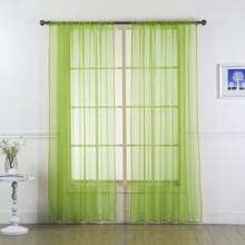 Set Of Two (2) Sheer Window Curtains Panels With Rod Pocket Drape Set Multiple Lengths (63", 84", 95", 108", 120" L) Solid Colors - Lime Green - View 1