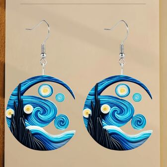 [Pendientes únicos de 3D de Van Gogh] 1 par de pendientes de La noche estrellada de Van Gogh - Efecto 3D único de acrílico, pendientes exquisitos, perfectos para fiestas y regalos, aptos para uso diario