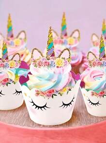 10 件蕾丝独角兽纸杯蛋糕顶部装饰，带独角兽装饰的彩虹纸杯蛋糕底材，纸杯蛋糕装饰，蛋糕装饰插件，生日派对活动装饰用品 - 彩色 - 查看 2