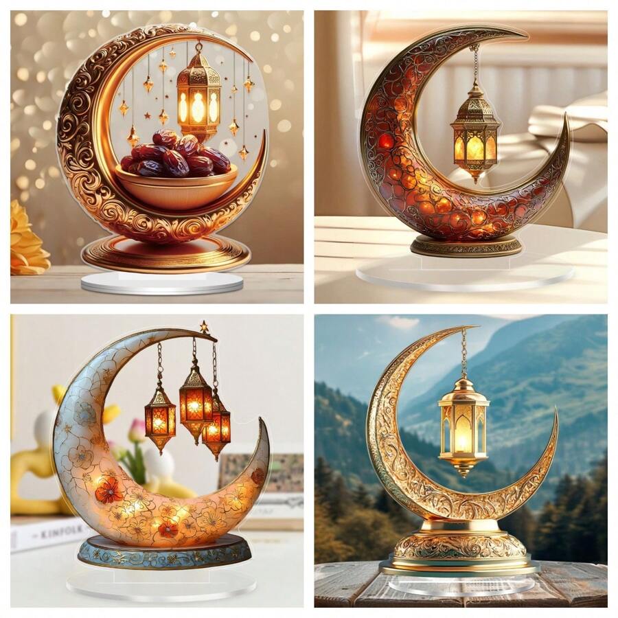 Pieza decorativa de luna creciente acrílica para Eid Al-Fitr, accesorio colgante para el mostrador de la sala de estar del hogar, artículo de decoración festiva