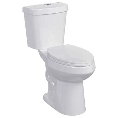 NANSTATA 19"Toilet, Two-Piece Toilet,Toilet With Dual Flush, Round/Elongated Toilets For Bathrooms With Soft Close Seat, Universal Height With 1.28 Siphonic Flush Left-Hand Flush Cotton White