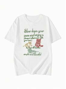 夏新作 白猫プリント Tシャツ ラウンドネック 半袖カジュアル ティーンガール用 - ホワイト - チェックする 2