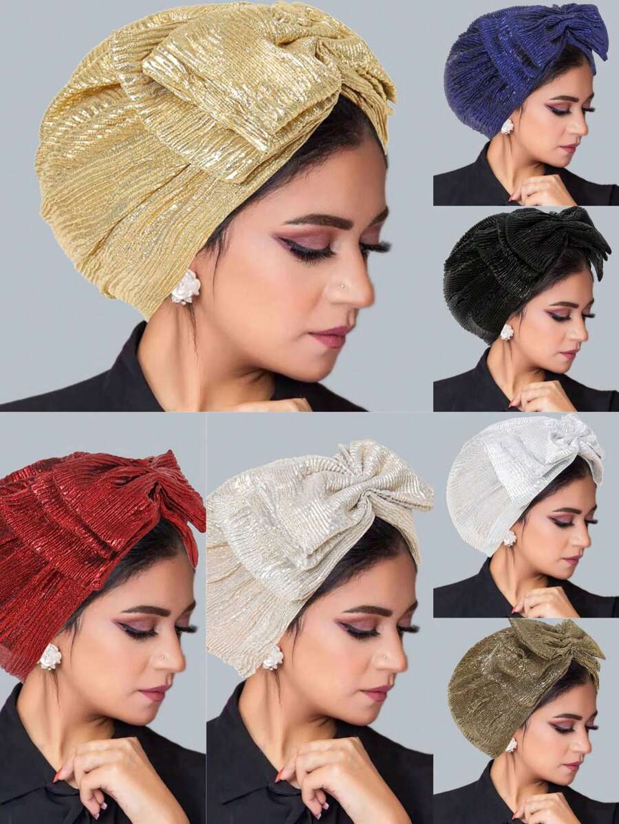 1pc Multi-Purpose Women Breathable Headscarf, Silky Bowknot Solid Color Headwrap Cap, Suitable For All Seasons, Hijab For Abaya - A - View 1