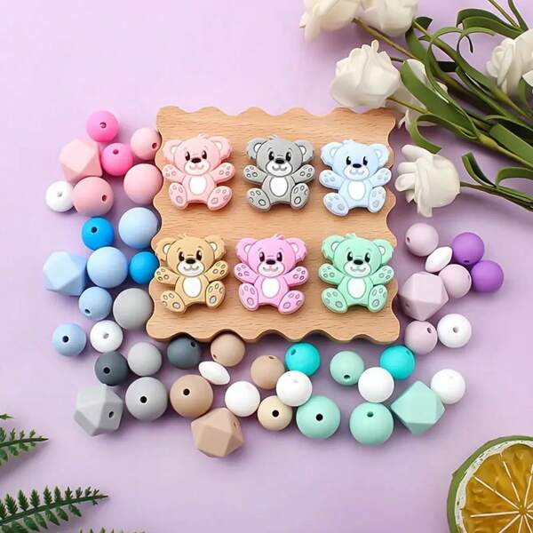 Set di 23 pezzi di perline in silicone a forma di orso carino, perle focali a forma di animali per la realizzazione fai-da-te di gioielli - kit di braccialetti, collane, accessori per portachiavi, perle decorative per penne e assortimenti