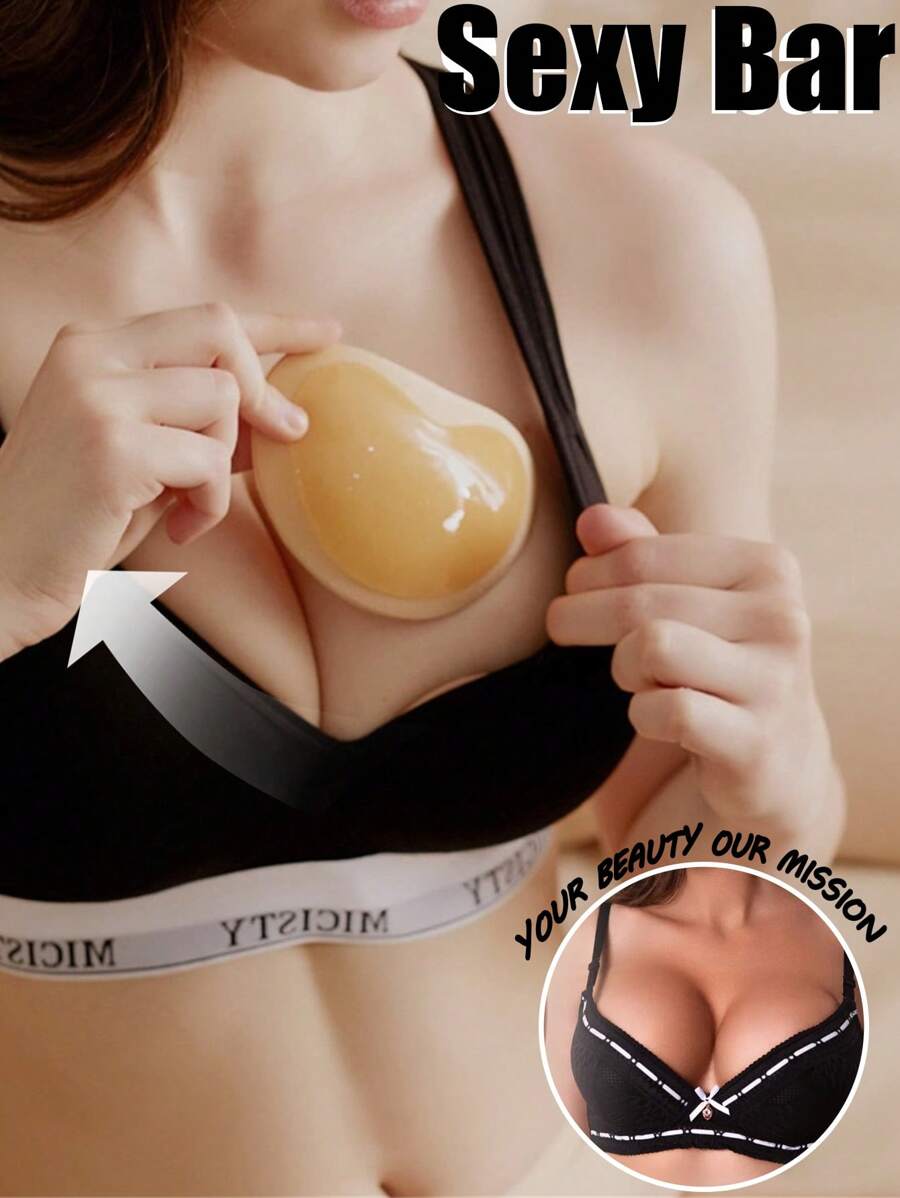 1 对性感聚拢硅胶胸罩垫 - 隐形乳头垫、可重复使用的泳装和比基尼提升贴、丰胸垫、泳衣硅胶胸罩垫、乳头盖贴纸贴片