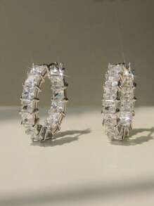 1pair 925 Sterling Silver Exquisite Colourful Zirconia Hoop Earrings Ladies Jewelry For Women Exquisite Creative Earrings Fine Jewelry Gifts For Girls Daily Life Dating Decor For Prom Party