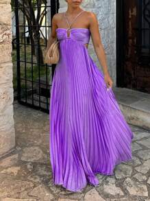 Lila figurbetontes trägerloses Sommerkleid mit Rüschen und Rückenausschnitt | Bohemien elegant-sexy für Dates, Partys und Valentinstag