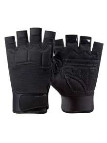 1 双黑色露指健身手套，多用途健身手套，户外战术露指手套，适合骑自行车、射击、狩猎、骑摩托车、登山、户外工作 - 黑色 - 查看 14