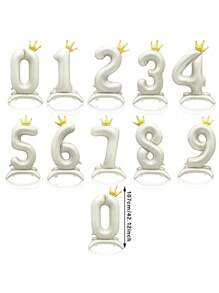 1pc Ivory 42 Inch Pedestal Crown Digital 0-9 Foil Number Balloon For Anniversary Birthday Party Holiday Celebration, Wedding Decoration - Milky White - View 4