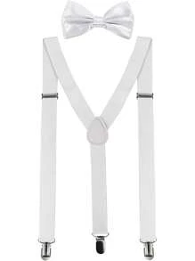 Men's Suspender & Bow Tie Set, Elastic Brace With Bow Tie Set, Suitable For Daily Wear, Weddings, Banquets, Parties, Suitable For Teens, Summer Casual Outdoor Athletic Or Vacation Travel Or Graduation Gifts Or Birthday Dress Accessories Or Daily Wear