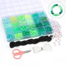 24 Grid 480pcs/Box Green Series Small Pony Acrylic Beads Box Set DIY Festival Gift Kit For Jewelry Making Green Bracelet Necklace Accessories