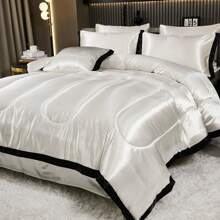 Satin Bed In A Bag 8 Pieces Queen Size Silk Like Black Comforter Set Luxury Silky Bedding Set Soft Lightweight Comforter Set Ruffle Sheet Set - 白色 - 查看 1