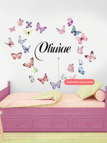 1PC 120x30CM / 47.2x11.8Inch Custom Butterfly Name Wall Sticker – Floral Design With Personalized Name – Kids Room Or Nursery Decor Back To School