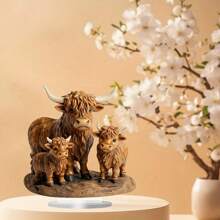 1pc Flat 2D Highland Cow Statue, Boho Quartz Crystal Tabletop Decor, Multi-Purpose Animal Themed, Suitable For Home, Office, Cafe, Classroom - Shaggy Cow Figurine, In English Gifts Birthday Graduation