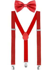 Men's Suspender & Bow Tie Set, Elastic Brace With Bow Tie Set, Suitable For Daily Wear, Weddings, Banquets, Parties, Suitable For Teens, Summer Casual Outdoor Athletic Or Vacation Travel Or Graduation Gifts Or Birthday Dress Accessories Or Daily Wear