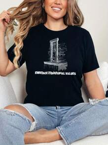 Eat The Rich Embrace Tradition Guillotine Shirt Tee Punk Society Anti Capitalism Antifa Karl Marx Class War Grunge T-Shirt, Loose Style For Women, Perfect For Holiday Parties & Gift, Comfort Fit Short Sleeve Classic Heavy Cotton T Shirt Printed Graphic Tee Women's Casual Short-Sleeved Top