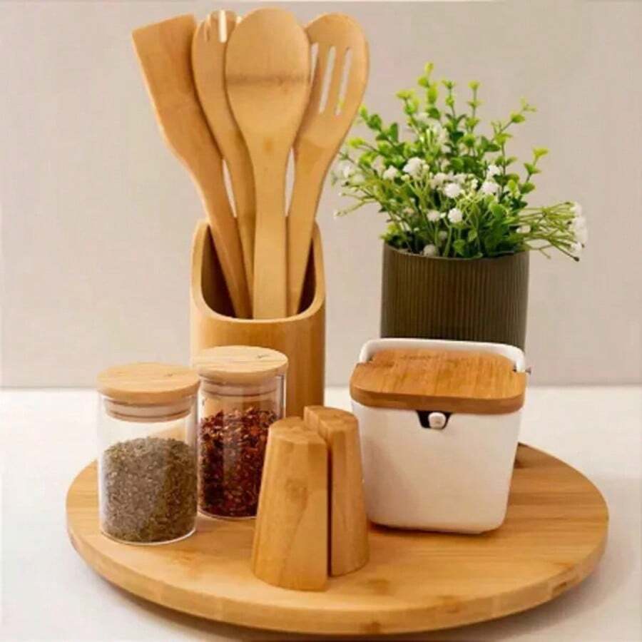 Round Bamboo Turntable 32x32x3cm - 鏽棕色 - 查看 1