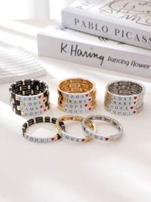 1 szt. Bransoletka z literami w stylu europejskim i amerykańskim, modny i artystyczny rozciągliwy mankiet - Stylowa błyszcząca bransoletka - Zobacz 12