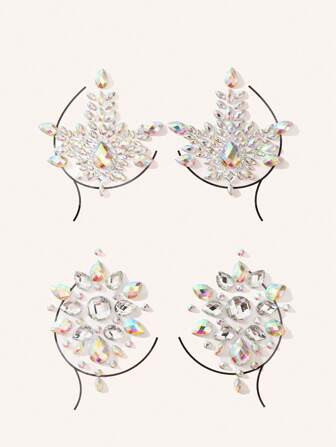 1pair Lady Crystal Acrylic Nipple Stickers For Nightclub Party, For Rave
