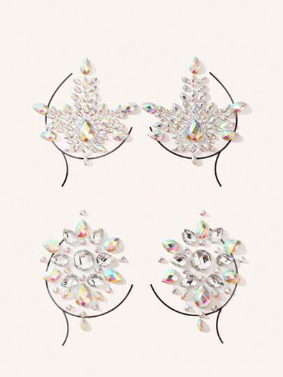 1pair Lady Crystal Acrylic Nipple Stickers For Nightclub Party, For Rave