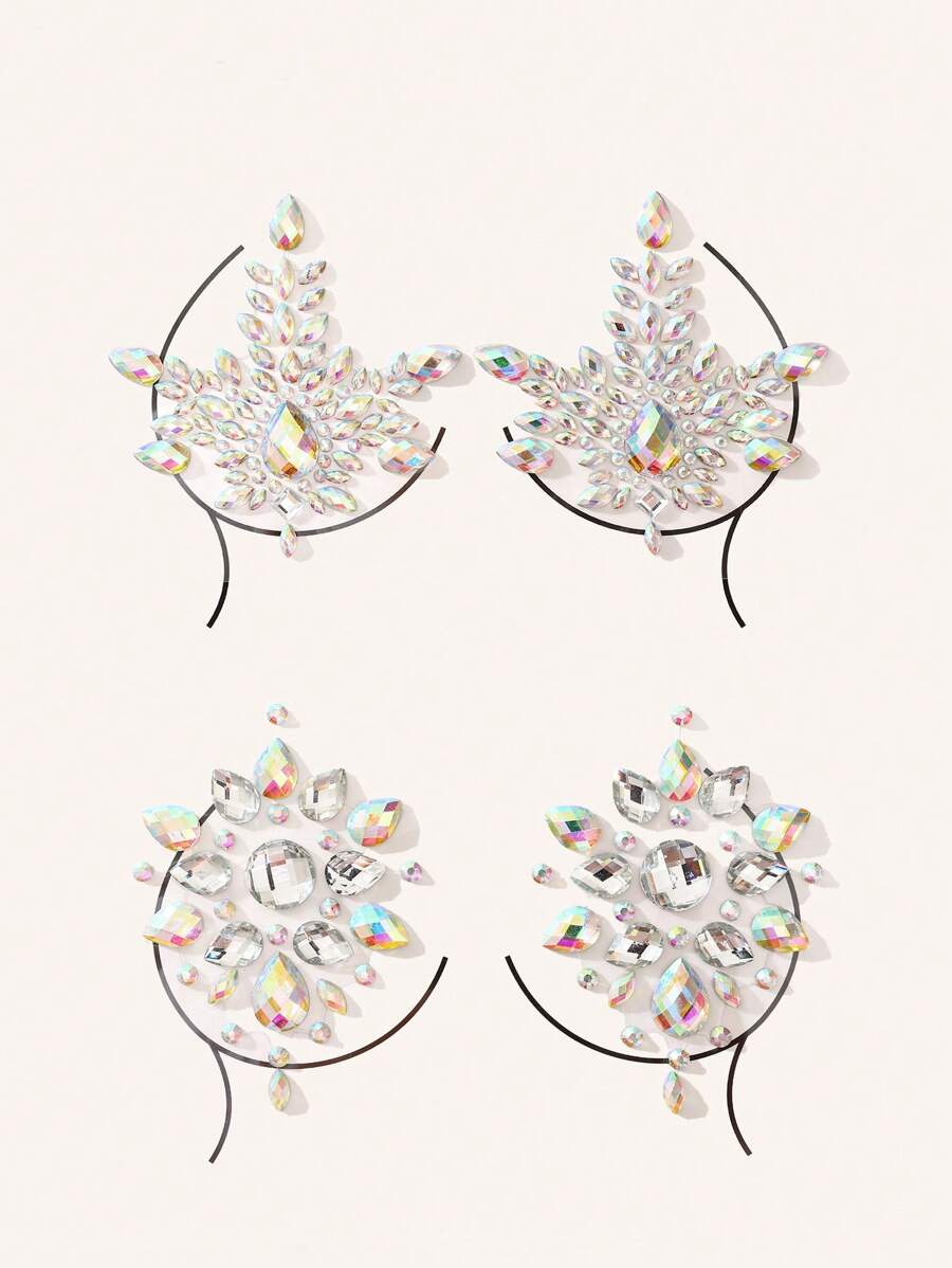 1pair Lady Crystal Acrylic Nipple Stickers For Nightclub Party, For Rave
