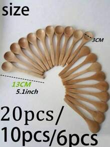 10pcs Wooden Long Handle Spoons For Eating Soup, Coffee, Honey, Jam And Other Condiments, Perfect For Family Coffee And Serving Creative Dishes, Lightweight And Convenient To Use,Kitchen,Christmas Gift