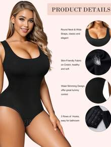 Nebility Womens' Waist Trainer Seamless Round Neck Tummy Control Shapewear Bodysuit - 黑色 - 查看 2