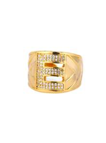 1pc Luxury Zirconia Initial Letter Rings For Women Stainless Steel Chunky Wide Open Finger Ring Hip Hop Fashion Jewelry Gifts