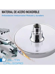 1 pieza de cabezal de ducha redondo plateado, cabezal de ducha de alta presión, puede girar 360°, salida antiobstrucción de silicona, superficie pulida, montado en la pared, de mano, suministros de baño esenciales, fácil de instalar - Plateado - Ver 4