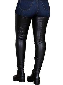 Knee High Boots Women Thigh High Over Knee Stretch Fashion Low Chunky Heel Round Toe Zipper Winter Boots Black Red US4.5-14halloween - màu đen - Xem 4