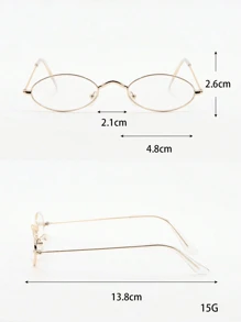 1pc Oval Small Frame Eyeglasses, Vintage Style Plain Decorative Glasses, Gold/Silver Frame