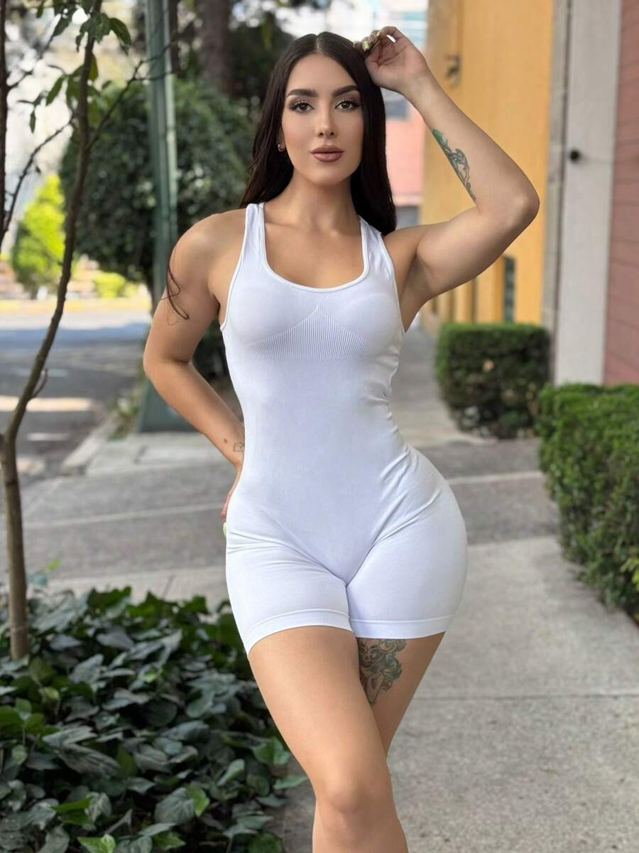 Women's Short Sports Jumpsuit, Backless, Seamless