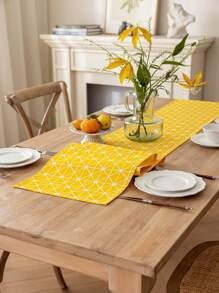 1 szt. Bohemian Yellow Rectangular Table Runner, Geometryczny wzór, Wiosna/Lato Dekoracyjny obrus na bufet, szafka na buty, Odporny na kurz i plamy, Nadaje się do domu, kuchni, jadalni, posiłków, pikników, grilli, kempingu, na zewnątrz, świąt, imprez, codziennego wystroju domu